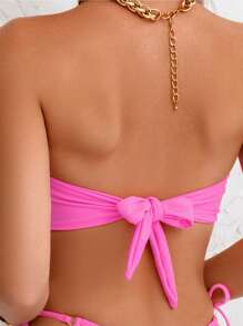 SHEIN Swim 1pc Women's Solid Color Chest Hollow Tie-Up Bikini Top - Pink - View 2