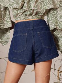 WESTFADE High Rise Faux Flap Pockets A Line Denim Split Hem Western Cowgirl Short