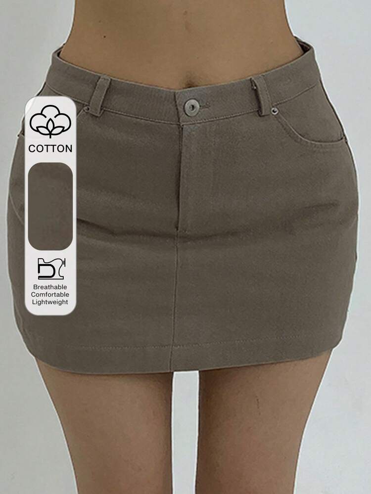 Women Solid Color Wrap Mini Skirt, Versatile Spring And Summer