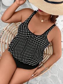 SHEIN Swim Lushore 2pcs Plus Size Women Floral Print Thick Strap Top And Triangle Bottom Vacation Backless Tankini Swimwear