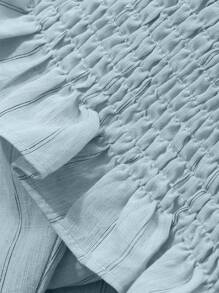 FRIFUL 2 件套女士条纹吊带背心和长袖纽扣衬衫套装亚麻 - 藍色 - 查看 3