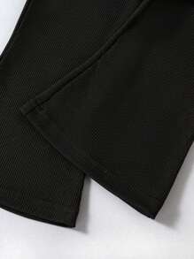 两件套女婴宽松舒适仿蕾丝蝴蝶结印花短袖上衣 + 罗纹针织喇叭裤，夏季