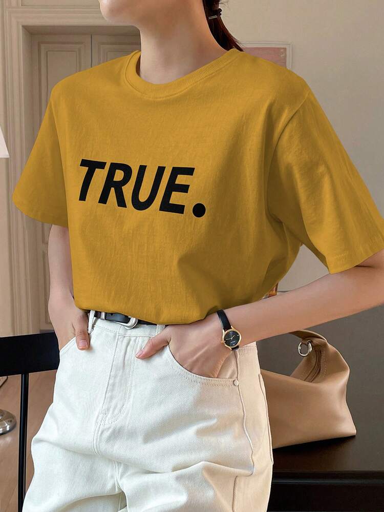 Letter Print Round Neck T-Shirt