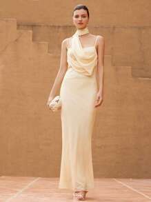 GENKIRA 法式浪漫优雅荷叶边领无袖收腰长款雪纺连衣裙 - 彩色 - 查看 3