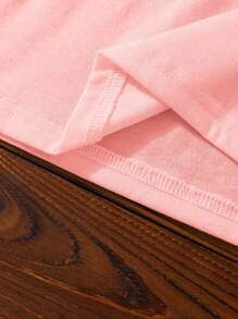 Young Girl Crew Neck Solid Color Cartoon Cute Graphic Print Simple Fashion T-Shirt - Purple - View 6