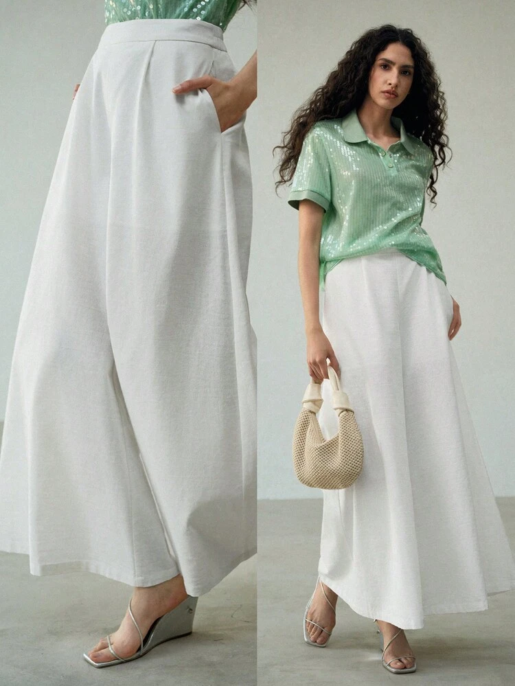 ZIPPER SIDE WIDE LEG SUIT PANTS