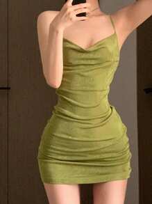 DAZY Women's Solid Color Backless Sexy Dress Homecoming Summer Sundress Easter - Green - View 5