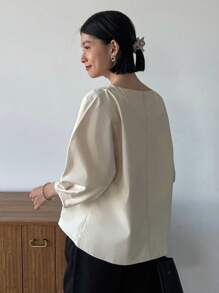 FRIFUL 镂空不对称领灯笼袖长袖女式衬衫