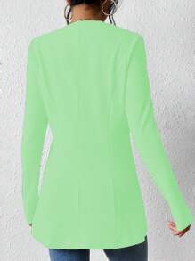 Chiquease Women's Solid Color Collarless Cinched Waist Casual Jacket - Olive Green - View 2