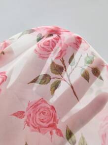 2pcs/Set Young Girl Contrast Lace Ruffle Shoulder Top And Floral Print Mini Skirt - Multicolor - View 5