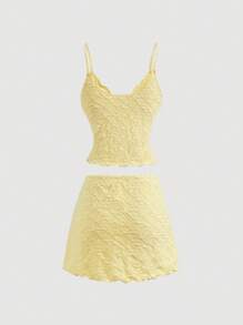 SHEIN MOD Women Yellow Vacation 2 Pieces Set: Camisole And Mini Skirt, Summer Clothes Women Two Pieces Outfits - Yellow - View 2