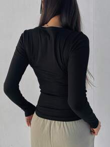 Dazy Star Women's Round Neck Ribbed T-Shirt,Fall Clothes Long Sleeve Women Tops - Black - View 4