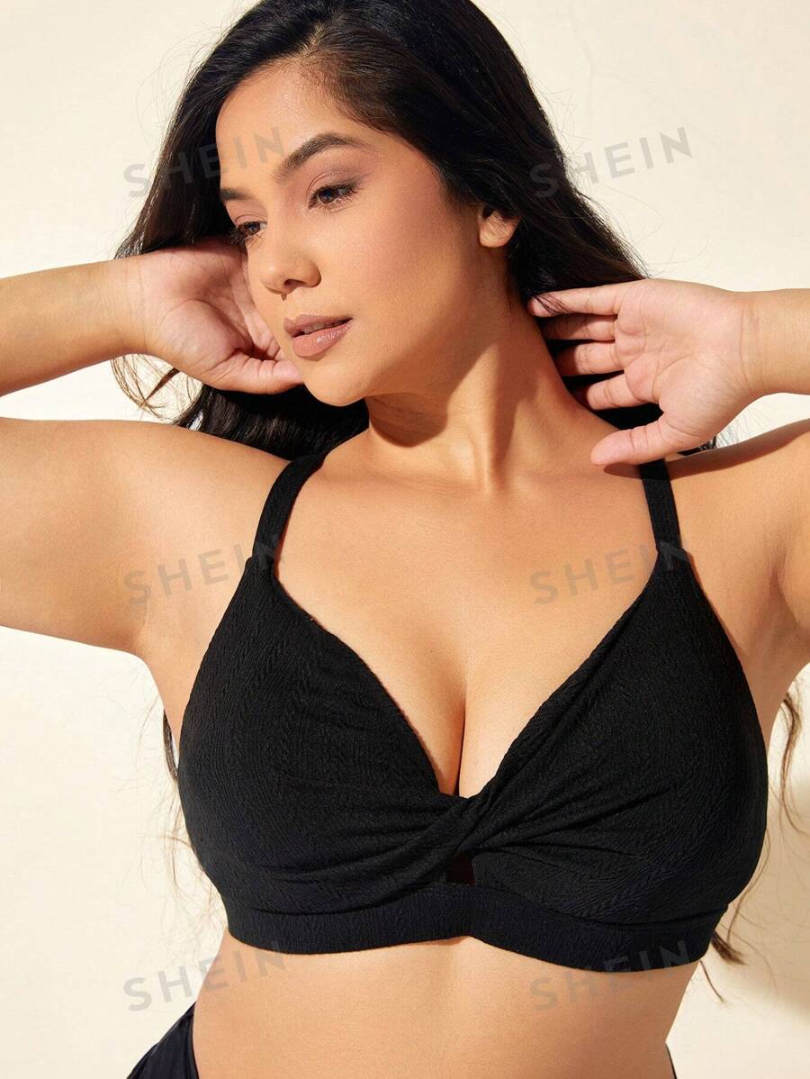 Swim Lushoire Top de traje de baño informal para vacaciones de talla grande con diseño retorcido para mujeres