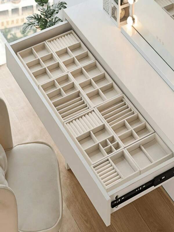 1 pieza Bandeja de terciopelo beige, organizador de joyas, bandejas apilables para organizador de joyas, insertos para organizador de joyas de cajón, joyero, estuche de joyería de franela para anillos, aretes, collares, relojes, pulseras, broches, bandeja de exhibición de joyas, regalo para el Día de San Valentín