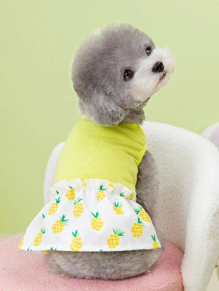 PETSIN Yellow Spring/Summer Casual Style Pineapple Fruit Pattern Pet Dress - Yellow - View 1