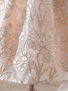 Abito elegante da ragazza con maniche a palloncino jacquard, stile principessa, adatto per uso quotidiano, feste e festival, adatto per estate - Rosa Baby - Visualizzare 4