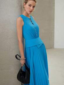 MOTF PREMIUM PLEATED FLOWY DRESS - Blue - View 5