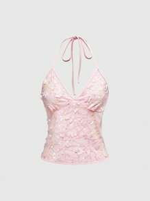 ROMWE Kawaii 女士复古花园仙女刺绣蕾丝 3D 蝴蝶挂脖背心