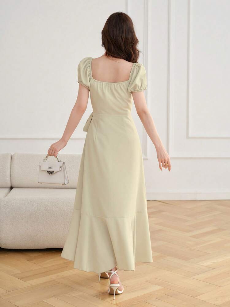 Women Ruffle Hem Layered Midi Dress Elegant Sundress