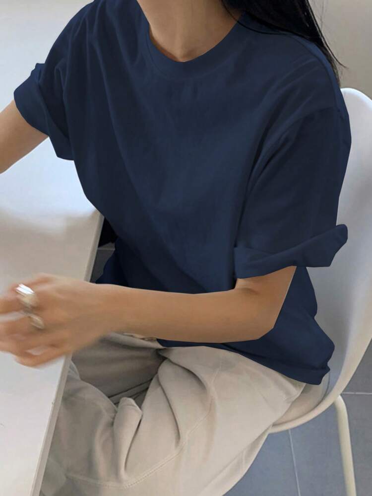 Women's Summer Solid Color Round Neck Short Sleeve Casual T-Shirt Oversized T-Shirt