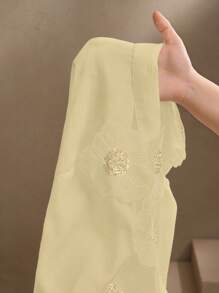 Anewsta 女士立领长袖衬衫，3D 串珠刺绣，透明时尚