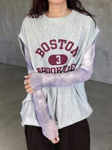 FRIFUL Women's Tie-Dye Multicolor Mesh Contrast Casual Blouse Long Sleeve Women Tops - Multicolor - View 4