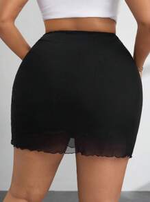 SHEIN PETITE CURVE 大码黑色针织网眼女式半身裙 - 黑色 - 查看 3