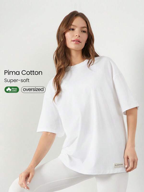 GLOWMODE Tricou supradimensionat unisex din bumbac Pima cu mânecă scurtă, cu gât rotund, ocazional zilnic