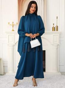 Al Najma 传统土耳其和阿拉伯风格女式长束腰外衣 - 水鴨藍 - 查看 3