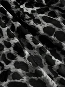 Elaquor 大码豹纹蕾丝拼接可调节肩带背心 - 黑色 - 查看 3