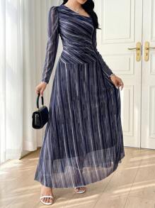 Modelyn Women's Long Elastic Mesh Tie Dye Pattern Elegant Dress, Suitable For Spring & Summer - Multicolor - View 4