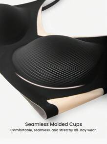 LUVLETTE Dream Curve 2ndSkin Black Full Coverage Wireless Seamless Breathable Mesh Side Support Airy V-Neck T-Shirt Sticky Basic SizeFreedom Bra No Show Underwear Comfortable Must-Haves Also Suitable For Teen Girl & Young & Kid - Black - View 3