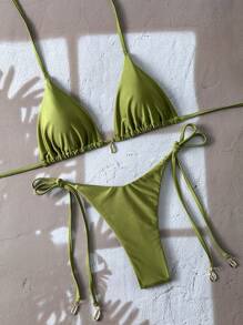 SHEIN Swim Spring Break Solid Color Bikini Swimwear