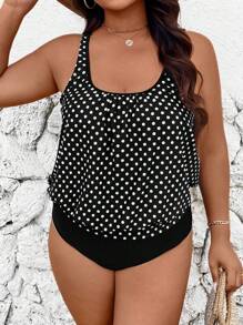 SHEIN Swim Lushore 2pcs Plus Size Women Floral Print Thick Strap Top And Triangle Bottom Vacation Backless Tankini Swimwear