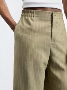 Maija 男士休闲通勤条纹西装裤 - 綠色 - 查看 4