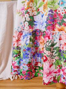 Tween 女童度假花卉印花盖袖连衣裙 - 白色 - 查看 6