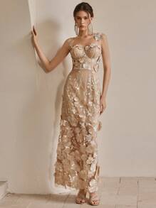 Anewsta 法式奢华花卉刺绣网眼吊带背心连衣裙，夏季，朴素，节日，派对