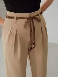 MOTF PREMIUM FOLD PLEATED STRAIGHT LEG SUIT PANTS - Khaki - View 2