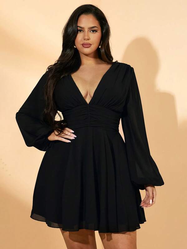 SHEIN BAE Plus Size Black Satin V-Neck A-Line Dress Suitable For Parties And Dates Christmas Party Dress Mini Dress, Homecoming Dress Birthday Dress Party Sundress, Evening Out Mini Dress, Bachelorette Party Dress, Concert Outfit Women, Summer Outfits, Concert Outfit Women, Country Concert Outfit, Elegant, Vacation Outfits Woman, Vacation;Casual, Business Casual Woman, Western Wear Women, Cute, Office Outfits For Women, Wedding Guest Dress Women, Club Outfits Women Sexy, Graduation, Brunch Outfits For Women, Spring Clothes, Easter Basket, Holiday, Mesh Dress