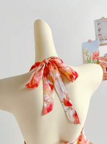 Soleia Gaun Mini Tie Dye Leher V Dalam dengan Hem Asimetris Bergelombang, Gaya Liburan, Gaun Santai, Gaun Musim Panas untuk Wanita - MultiWarna - View 5