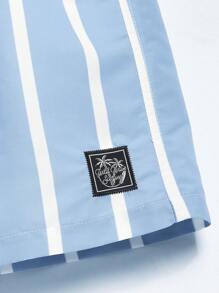 Manfinity KASUA Men's Palm Tree & Striped Drawstring Waist Beach Shorts - Baby Blue - View 4