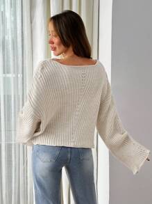 EURMUSE Oversized Strickpullover Damen – Beiger Off Shoulder Sweater Mit Weiten Ärmeln, Cozy Knitwear #BrunchBereit #NeueHerbstmode #MinimalistFashion,Jumper,Cream Jumper,Jumpers For Women,Jumpers,Black Jumper,Womens Jumper,White Jumper,Women's Jumper,Women's Jumpers,Winter Clothes - White - View 2