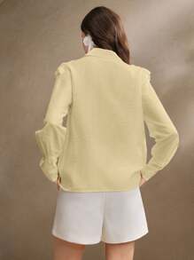 Anewsta 女士立领长袖衬衫，3D 串珠刺绣，透明时尚