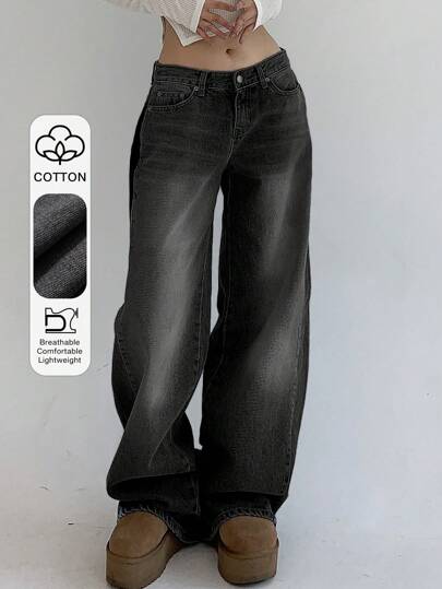 DAZY 女士休闲街头拉链宽松牛仔裤