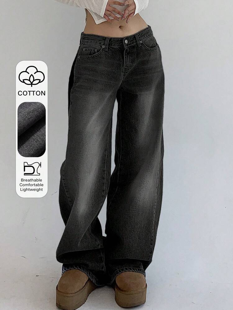 Women Casual Street Zip-Up Loose Fit Denim Jeans Streetwear