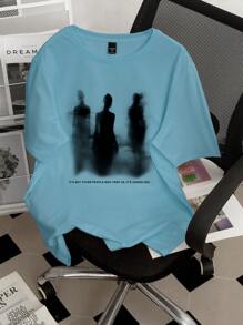 Manfinity EMRG Men's Abstract Figure & Slogan Print Short Sleeve T-Shirt, Concert Tee Top - Blue - View 4