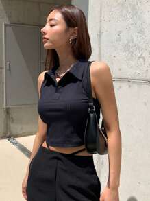 DAZY Polo Neck Crop Tank Top Festival