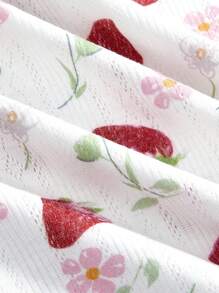 ROMWE Kawaii 夏季休闲碎花弹力修身系带蝴蝶结宽松 T 恤，适合女士度假和海滩 - 白色 - 查看 5