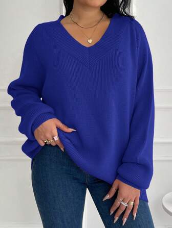 Plus Size Women's Loose Fit Sweater With Raglan Sleeve, Winter
