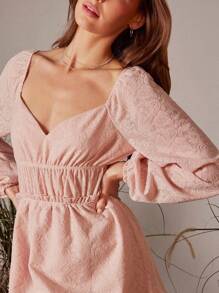 WESTFADE Summer Boho Paisley Lace Sweetheart Neck Long Sleeve Ruffle Tiered Mini Dress